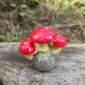 Miniature resin red mushroom ornament with white dots on a textured stone base - Miniature Style 2 (3CM) / Red
