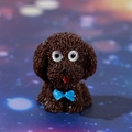 Miniature dark brown teddy dog figurine with a blue bow for moss micro landscapes - Coffee