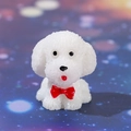 Miniature white teddy dog figurine with a red bow tie for moss landscape DIY decoration - White