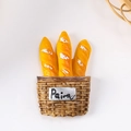 Close-up of resin baguette bread basket fridge magnet with detailed Pain inscription - Three French Fries (No Magnet)