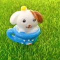 Miniature resin puppy figurine in blue polka dot teacup for desktop garden decor - Teacup Dog