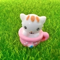 Miniature resin cat in pink teacup figurine for micro landscape garden decoration - Teacup Cat