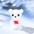 Miniature white resin bear figurine with a red bow tie for DIY succulent terrarium decor - White
