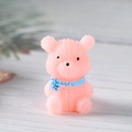Pink resin bear figurine with blue scarf and knitted texture for micro landscape - Pink