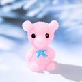 Pink resin teddy bear figurine with blue bow tie for micro landscape DIY decor - Pink