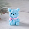 Miniature light blue bear figurine with pink scarf and knitted texture resin decor - Blue