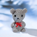 Miniature gray teddy bear figurine with red bow for DIY succulent micro landscapes - Gray