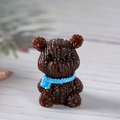 Miniature resin bear figurine in dark brown with blue scarf and knit texture - Coffee