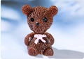 Miniature brown bear figurine with pink bow tie and realistic hair texture for DIY decor - Coffee
