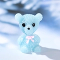 Mini light blue bear resin figurine with a pink bow for succulent DIY landscape - Blue