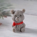 Cute gray resin bear figurine with red scarf and knitted texture for garden decor - Gray