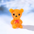 Miniature orange resin bear figurine with red bow for DIY succulent micro-landscapes - Orange