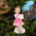 Miniature fairy figurine in pink dress playing accordion on a rose cloud base - Accordion Style (Pink)
