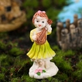 Miniature fairy figurine with green dress playing lute on moss for garden landscape - Lute Style (Green)