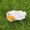 Mini statuetta coniglietto bianco con carota per decorazione di piante grasse - Sdraiato Con Carota (No.3)