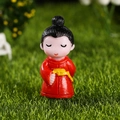 Resin miniature couple figurine in red traditional robe for micro landscape decor - Red