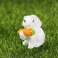 Miniature resin white rabbit holding a bright orange carrot for garden landscape decor - Sitting Holding Carrot (No.5)