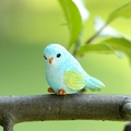 Miniature light blue resin bird figurine with yellow wing texture for garden decor - Blue Bird (Head Turned)