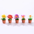Set of five miniature colorful dollhouse potted plants with realistic resin flowers - Full Color Mixed Collection