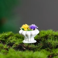 Miniature dollhouse plant with white wavy pot and colorful flowers on green moss - Yellow And Purple Flowers (Style 1)