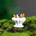 Miniature dollhouse plant with colorful flowers in a white pot on green moss - Orange Pink Purple Green Mix (Style 2)