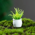 Miniatuur poppenhuis plant in witte keramische pot met groen gras op een mosondergrond - Smaragdgroene Stijl (4)