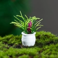 Miniature dollhouse potted plant with purple flowers and green leaves in white pot - Rose Red Style (5)