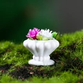 Miniature dollhouse potted plant with white textured pot and pink resin flowers - Pink And White Flowers (Style 4)