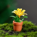 Miniature dollhouse potted plant with yellow flower petals and green leaves in orange pot - Yellow Tipped Daisy