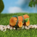Miniature wooden cart ornament with green vines for fairy garden landscape - Light Coffee