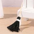 Miniature wooden broom with black fiber bristles for dollhouse and craft decoration - Black