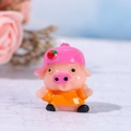 Cute pink resin pig figurine with strawberry sun hat and orange shirt for micro landscape - Round Eyes Expression / Pink (Pink Hat Pig)