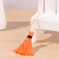 Miniature decorative broom accessory with orange fiber bristles for dollhouse scenes - Orange