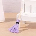 Miniature dollhouse lavender yarn broom with natural wood handle for micro landscapes - Purple
