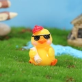 Miniature yellow duck figurine with red hat and sunglasses for succulent garden decor - Yellow Duck With Sunglasses And Scroll (1号)