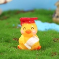 Cute graduation yellow chick figurine with a red doctoral hat and white scroll - Yellow Graduation Duck With Scroll (2号)