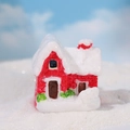 Miniature Christmas resin house figurine with snow effect for DIY holiday landscaping - Red Snow House Style B (No. 2)