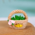 Miniatur-Blumenkorb aus Harz mit rosa Rosen und gelben Vögeln für DIY-Mikrolandschaften - Vogel Korb