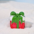 Miniature red Christmas gift box with green bow and fake snow for DIY micro landscapes - Red Gift Box Ornament (No. 6)