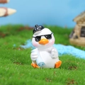 Cute miniature resin duck figurine wearing sunglasses and black hat for desk decor - White Duck With Rolled Object (8号)