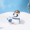 Figura de muñeco de nieve de resina en miniatura con sombrero dorado y bufanda azul - No.4 (Sombrero Dorado Bufanda Azul con Taza)