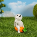 Cute resin bunny sitting on a bright orange carrot figurine for micro landscape decor - White Rabbit Riding Carrot (Style 1)