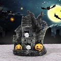 Miniature resin haunted house statue with pumpkins and skulls for Halloween decor - Magic House