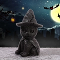 Miniature black cat figurine in wizard hat and cape for Halloween resin decoration - Wizard Cat