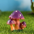 Miniature resin mushroom cluster in deep purple with white dots for micro landscape decor - Triple-headed Purple Polka Dot Style (Model E)