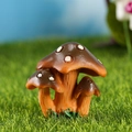 Three-mushroom resin miniature with brown spotted caps and orange stems for fairy gardens - Triple-cluster Brown Polka Dot Style (Model F)