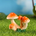 Miniature resin mushroom cluster in orange for garden decor and succulents - Four-cluster Orange Polka Dot Style (Model H)
