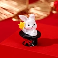Miniature resin magician rabbit figurine with black hat and golden star wand - Magician Hat Rabbit