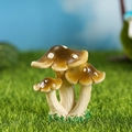 Three brown resin mushroom clusters with white dots for fairy garden decor - Triple-cluster Dark Brown Style (Model I)