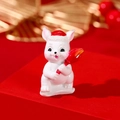Miniature white resin bunny figurine with red hat and torch for festive car decor - Red Hat Rabbit Holding Peach